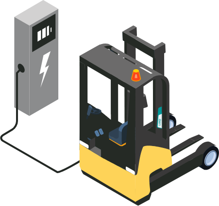 Illustration eines Gabelstaplers an E-LAdesäule